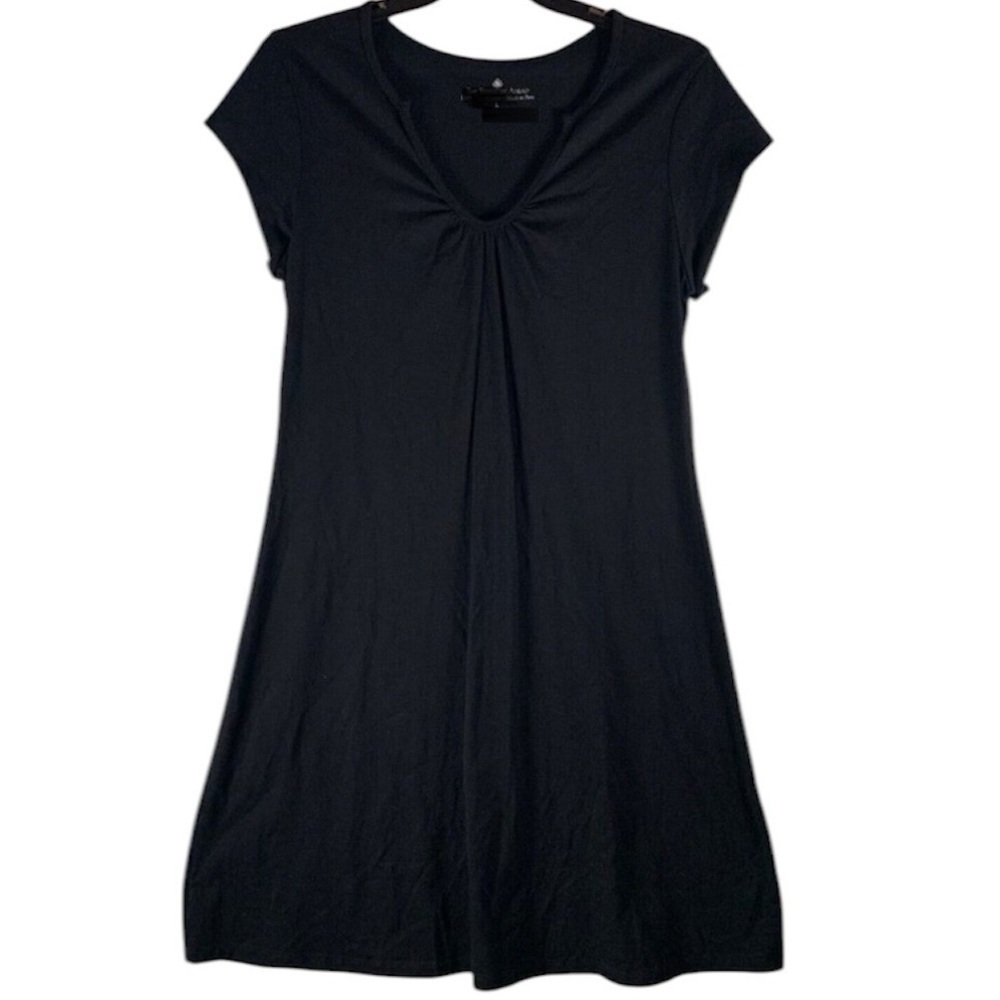 The Territory Ahead Pima Cotton Mini Short Sleeve Dress in Black Sz M Comfort